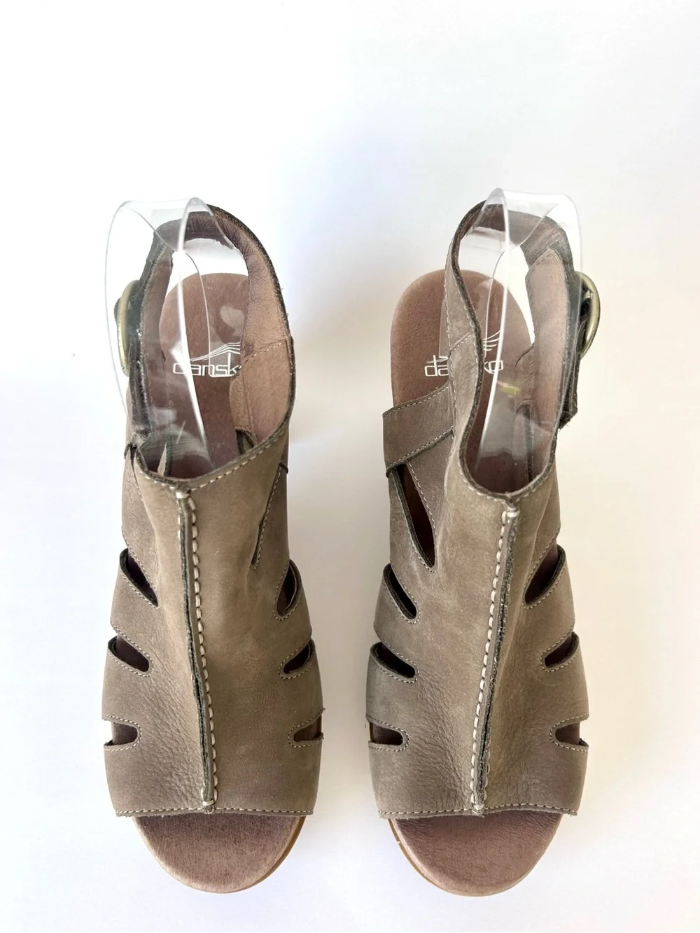 Dansko Demetra Cutout Taupe Suede Peep Toe Bootie